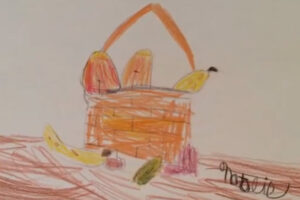 Kindergarten-still-life-with-orange-basket-and-fruit